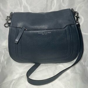 Marc Jacobs Empire City Leather Crossbody Bag in a blue or navy color.
